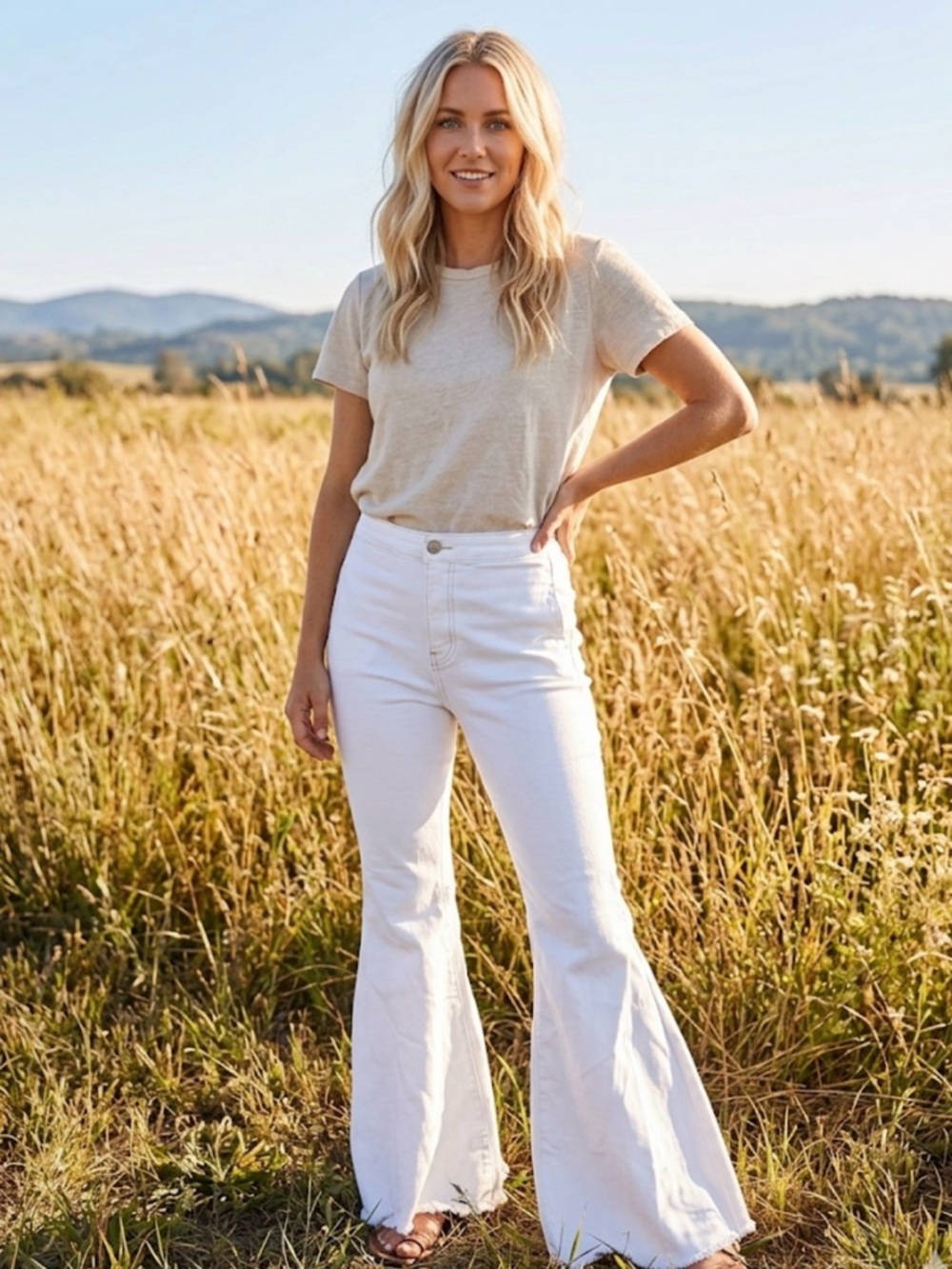 Free People Just Float On White High-Rise Flare Jeans NWOT